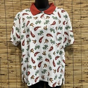 Laura Gayle Womens L Chili Pepper Vtg Polo Shirt Eclectic Funky Retro Spicy Chef